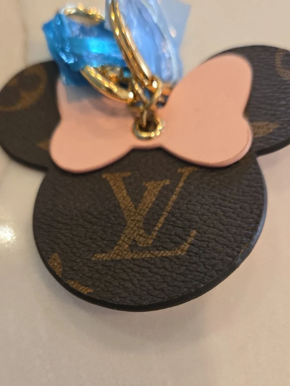 Key Chain Brown Monogram Minnie Mouse Key Charm with Pink Bow